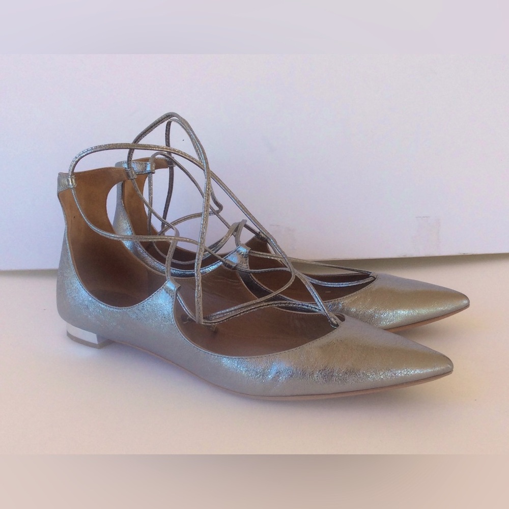 Aquazzura Christy Flat in Gun metal silver leather